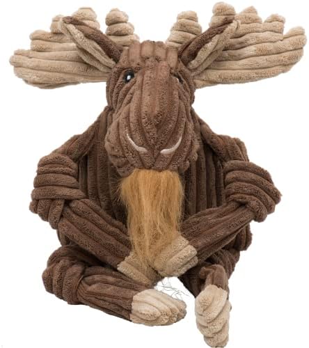 HuggleHounds Knottie Plush Dog Toy - Dog Stuffed Animal Toy, Puppy Toys, Squeaky Dog Toy for Small, Medium & Large Dogs, Durable Plush to Keep Them Busy - Manny Moose, Large