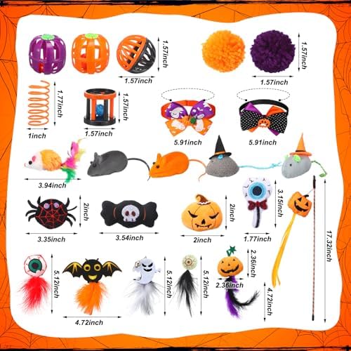24 Pcs Halloween Catnip Toys, Mice Balls Feather Wands Plush Set