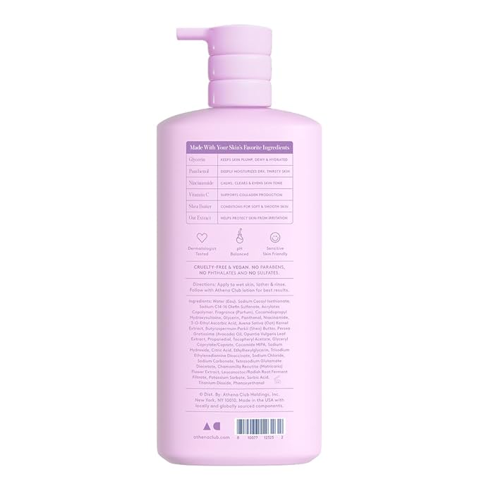 Athena Club Skin Replenishing Body Wash for Women, Sulfate Free Nourishing Cleanser with Niacinamide, Gently Cleanses Without Stripping, Lavender Latte Scent, 18 fl oz