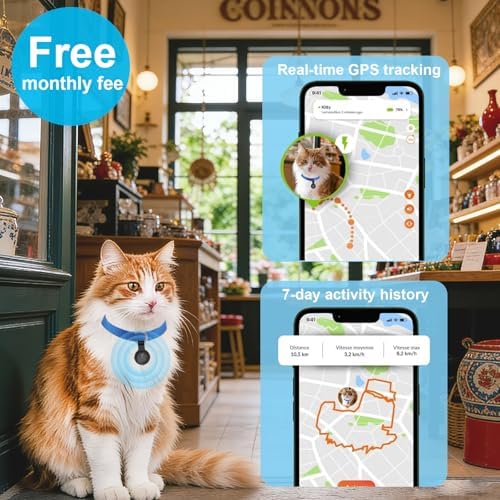Pet GPS Tracker for Dogs,Mini Collar Location Trackers for Cats(Compatible with iOS Locate),No Monthly Fee Subscription,IP68 Waterproof Real-Time Global Location Tracking Anti-Lost Device-Black