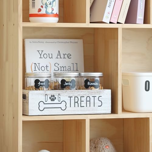 Dog Treat Container with 3 Airtight Jars, Wooden Pet Food Organizer