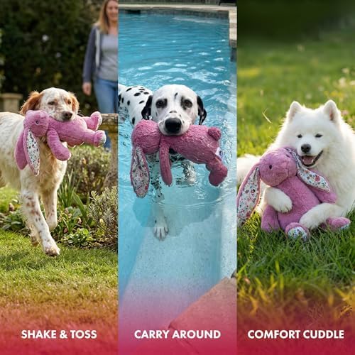 Petlou Dog Plush Toys,Crinkle Toy, Interactive Stuffed Squeaky Toys Chew for Medium Small Large Dogs,Cute (15" Promo Rabbit-Lavender)