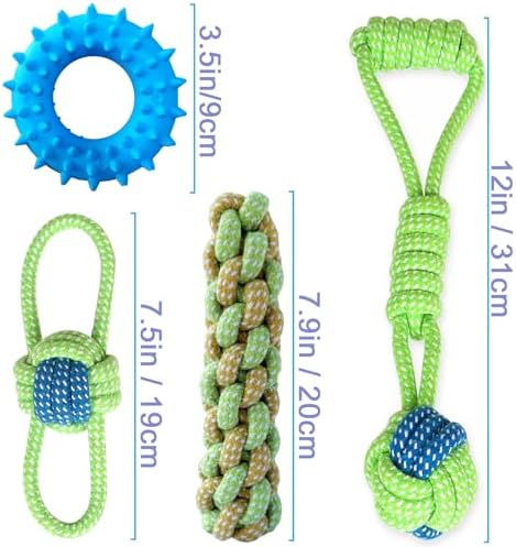 Sunglow Cotton Rope Weaving Dog Toy & Ring Toy Rubber,Cotton Rope Dog Chew Toys,Decompression and Tug Toy for Small Dogs Training Playing Teeth Cleaning (Four Packs)