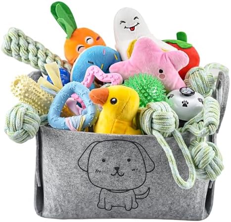 LECHONG 24 Pack Puppy Chew Toys, Dog Teething Toys with Storage Bin, Dog Rope Toys and Squeaky Toys for Boredom, Interactive Dog Toys for Small & Medium Breeds