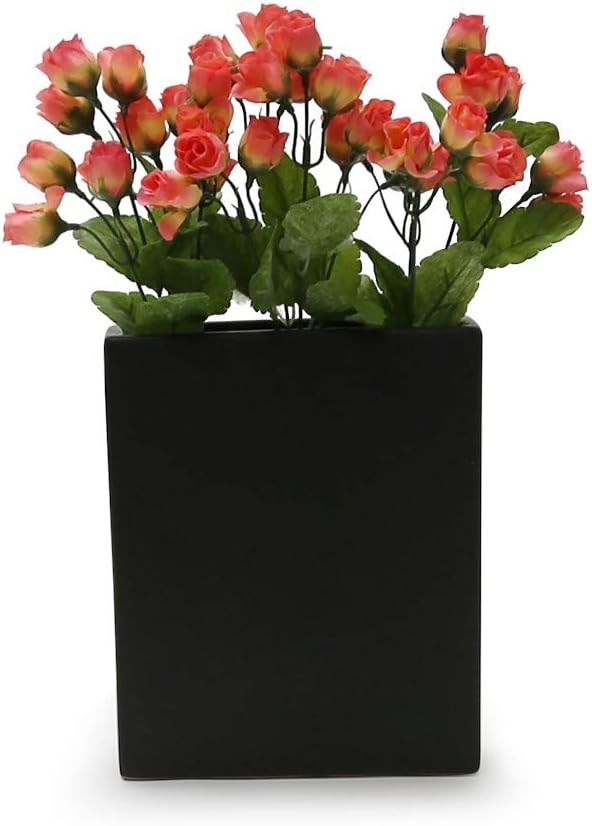 WGV Rectangle Block Ceramic Vase 8" x 2.5" x 10"H Black Tall Narrow Planter Terrarium Floral Centerpiece for Wedding Event Home Decor 1 Piece