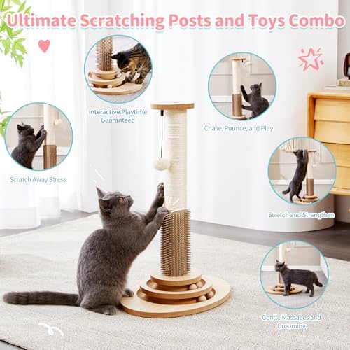 Made4Pets Cat Scratching Post for Indoor Cats with Self Groomer, 23"