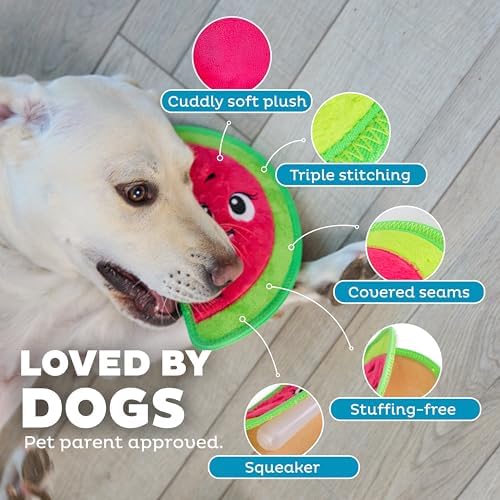 Outward Hound Tough Skinz Durable Chew Squeaky Dog Toy, Watermelon, 9.8"