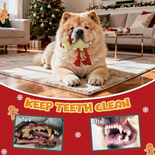 Christmas Dog Toy, Squeaky Toys with Crinkle Paper, Interactive Plush Puppy Chewer Dog Toys, Cute Rope Reindeer Hours of Fun, Gifts for Small, Middle Large Breed