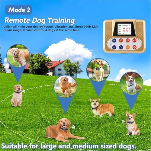 Wireless Dog Fence, Electric Dog Fence & Remote Training Collar, Vibration & Shock, IP65 Waterproof Collar for Large and Medium Dogs with 3 Training Modes, Dog Container Boundary System,for1dog