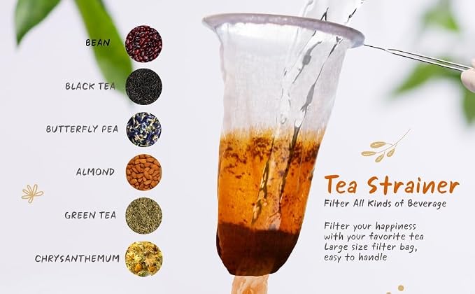Traditional Stainless Steel Reusable Mesh Filter for Thai Tea Filter, Coffee & Loose Leaf Drinks, Thai Tea Strainer Sock 5.5 Inches