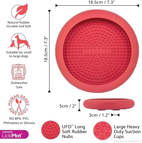 New LickiMat UFO Pink - Bathing, Shower & Grooming Distractor, Natural Rubber Large Licking Nubs, Unique Dribble Catcher Design, Slow Feeder Dog Bowl