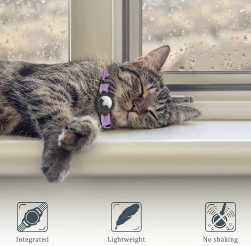 Reflective AirTag Cat Collar, Integrated Cat Collar with Air Tag Holder | Built in AirTag Holder, Adjustable 7-13in for Cats, Kittens and Puppies, Safety Elastic Band, Reflective for Night Walking