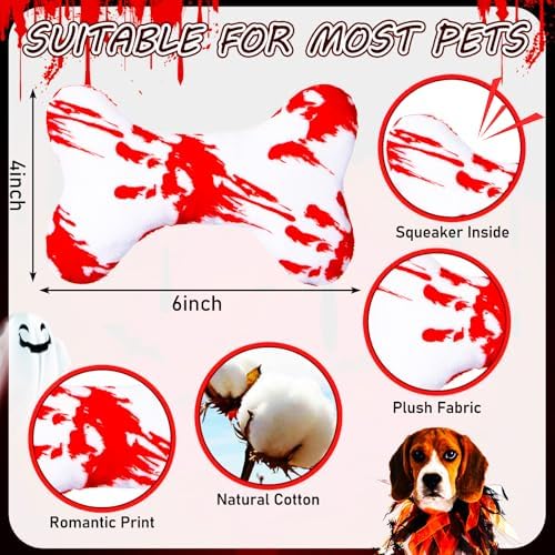 6 Pcs Halloween Dog Toys Bone Shaped Spooky Dog Chew Toys