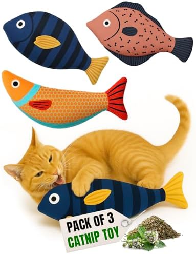 Catnip Toys for Cats, Fish Plush for Indoor Cats and Kittens, Pack of 3