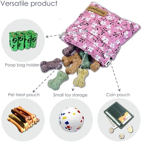 Raisingwell Dog Treat Pouch, Small Cotton Pocket Sized Training Holder, Hand Free Walking Fanny Bag with Carabiner, Self-Closing Pet Feed Snack Reward, Behavior Aids for Puppy Travel or Outdoor Use