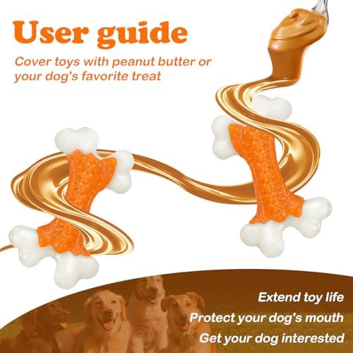 Kseroo Indestructible Dog Toys for Aggressive Chewers: Peanut Butter Flavored Hard Nylon Bone Chew Toys, Tough Dog Chew Toys for Large Dogs, Dog Toys to Keep Them Busy for Medium Large Breed, Orange