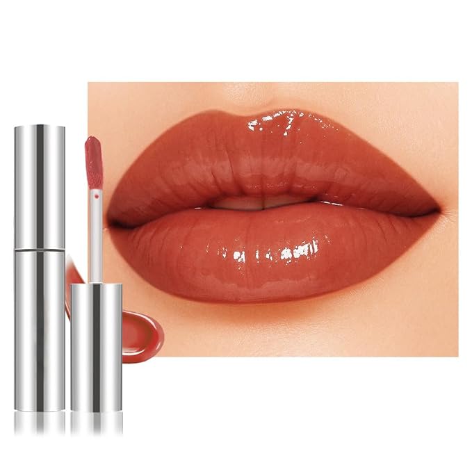Full-On Plumping Liquid Lip Gloss, Red Brown Hydrating Lip Plumper Lip Blam Lipstick, High-Shine Tinted Formula for Fuller, Nourishes, Moisturizes & Softens Lips, Cruelty-Free (Red Brown)