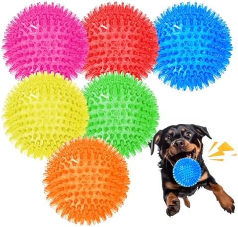 6 Pack 3.5” Squeaky Dog Balls for Large and Medium Dogs, Spiky Balls for Teething Puppies