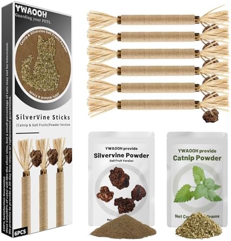 6 Silvervine Sticks Cat Toys with Catnip & Silvervine Powder Set