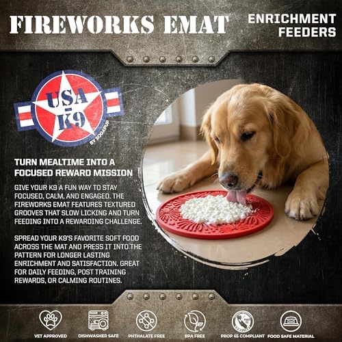 SodaPup USA K9 Fireworks eMat – Durable Enrichment Feeder Lick Mat for Dogs & Cats, Non Toxic Pet Safe Food Safe Material, Made in USA, Slow Feeder for Calming & Digestive Health