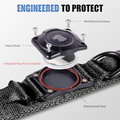 Tactical AirTag Dog Collar with Holder for Medium Large Dogs, Black, L