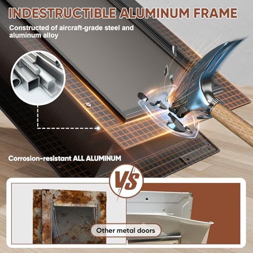 3-Flap Insulated Aluminum Medium Dog Door for Wall | Pets Up to 45 lbs, Heavy-Duty Telescoping Tunnel, Magnetic Design, Dustproof & Rustproof, Dual Security Locks & Closing Panel