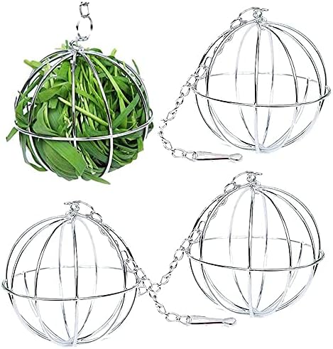 4 PCS Hay Feeder Ball, Hay Rack Ball, Small Animal Stainless Steel Grass Ball Grass Rack Ball for Rabbit Guinea Pig Hamster Hay Dispenser Hanging Ball Feeder Toy Rabbit Pet Supplies