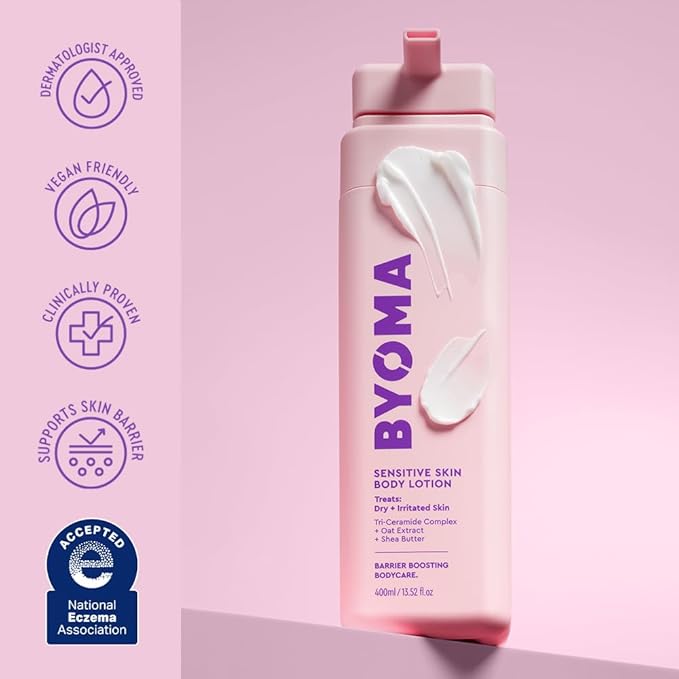 BYOMA Sensitive Body Lotion - For Dry, Irritated Skin - Fragrance-Free Moisturizer with Colloidal Oat & Shea Butter - Soothes & Relieves Itching - Skin Barrier Support - 13.52 fl oz