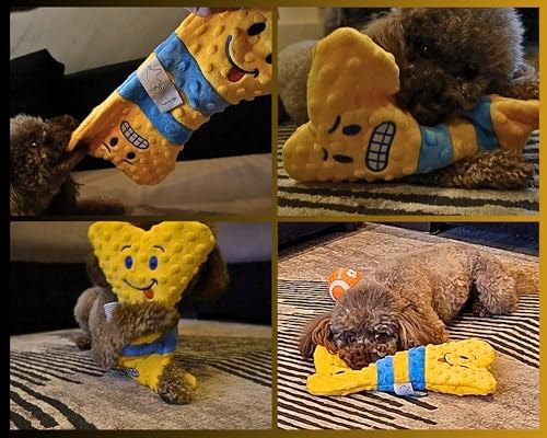 Crinkle Dog Toy, No Stuffing Squeaky Dog Toy for Small, Medium & Large Breeds – Great for Cuddling, Anxiety Relief, Tug of War, Fetch, Boredom Reducer – Soft Yellow Plush Bone, Gift Ready Box