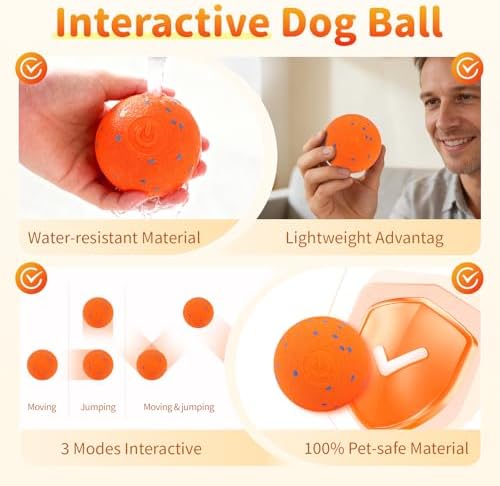 Smart Interactive Dog Toys, Interactive Dog Ball with IPX7 Waterproof, E-TPU Material, Low Noise, Automatic Moving/Bouncing/Rotating for Medium and Large Dogs Indoor & Outdoor Stimulation
