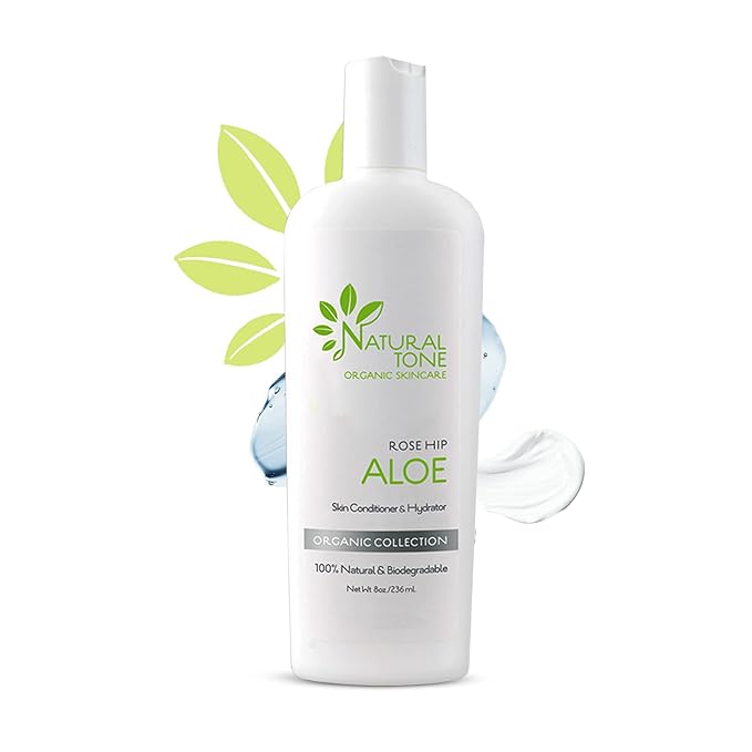Natural Tone Organic Skincare Rosehip Aloe Lotion, Everyday Skin Conditioner and Hydrator Lotion 8oz