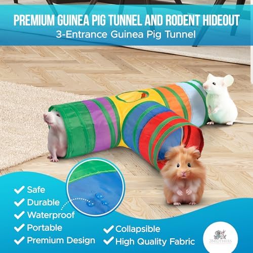 Tunnels with 3-Way Entrance - Cozy, Washable Guinea Pig Hideout - Interactive Cage Toys (Multicolor)