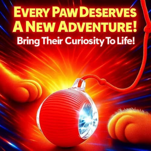 2026 New 2Pack Cat Ball Kitten Toys for Indoor Interactive Kitty Ball Toy Speedy Tail 360° Automatic Rolling Electric Moving Rechargeable,Smart Pet Chase with Rope for Bored Cats, Red Color VALUE PACK