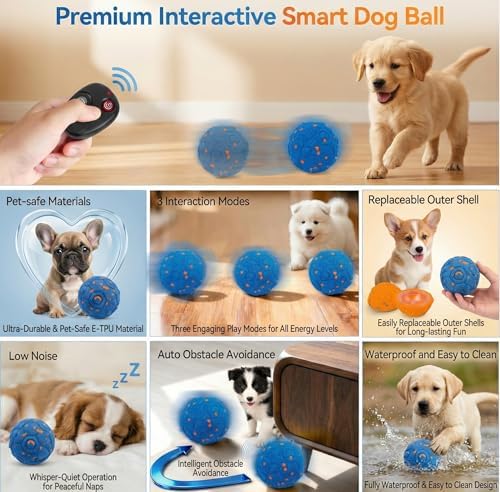 Smart Interactive Dog Ball with Remote Control - Automatic Self-Rolling & Motion Activated Toy for Dogs, Durable Chew-Resistant E-TPU, 3 Play Modes for Puppy Small Medium Large Dogs