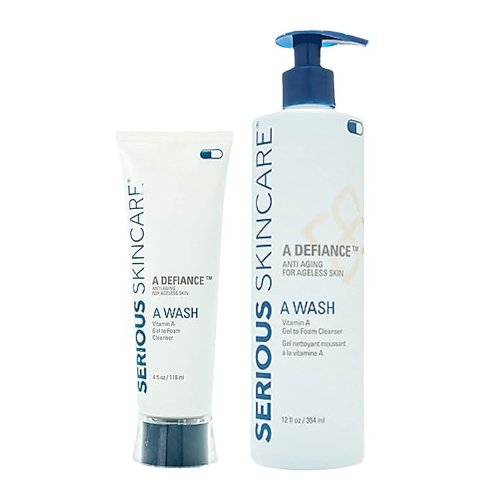 Serious Skincare - Gentle Exfoliating Retinol Facial Cleanser - Skin Hydrating Gel to Foam Vitamin A Wash - Clarify Pores - Removes Makeup, Oil, SPF - Avena Sativa Extract - 12 Oz + 4 Oz