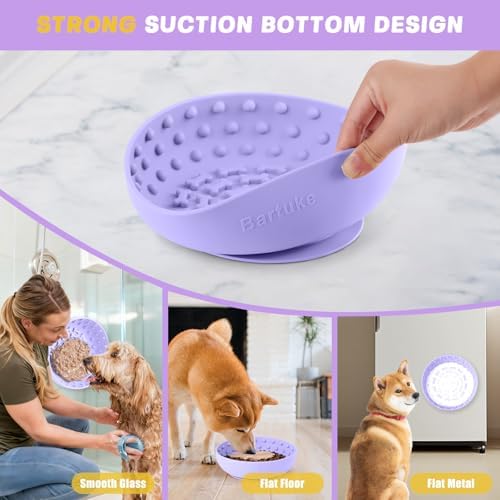 Dog Lick Bowl, Silicone Slow Feeder Dog Bowl with Strong Suction, Purple