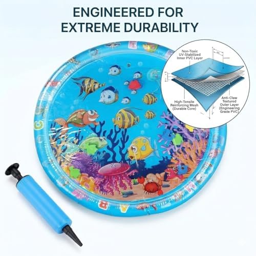 Cat Water Mat with Fish- Thickened Cat Sensory Water Play Mat Toy, Indoor Pet Water Bed Play Mat-Round