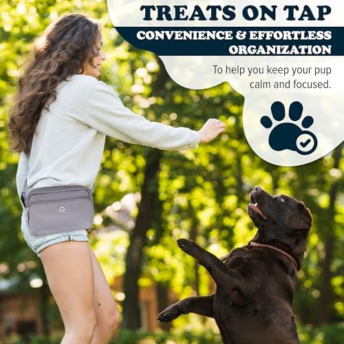 Puppington 3-in-1 Crossbody & Dog Treat Pouch for Pet Training - Matching Compostable Poop Bags, Built-In Poop Bag Dispenser & Slow-Feeding Travel Dog Bowl - Dog Walking Bag (Charcoal Gray)