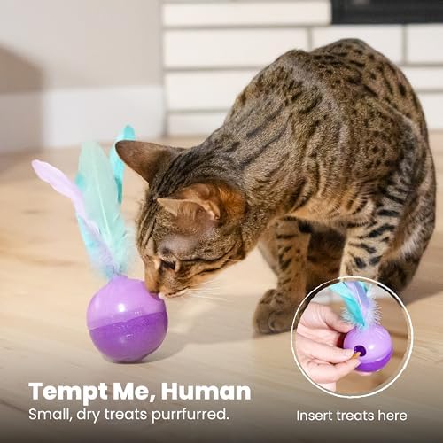 Catstages Feather Treat Stuffer Cat Toy – Interactive Cat Toy with Catnip for Treat Dispensing & Mental Stimulation, Purple