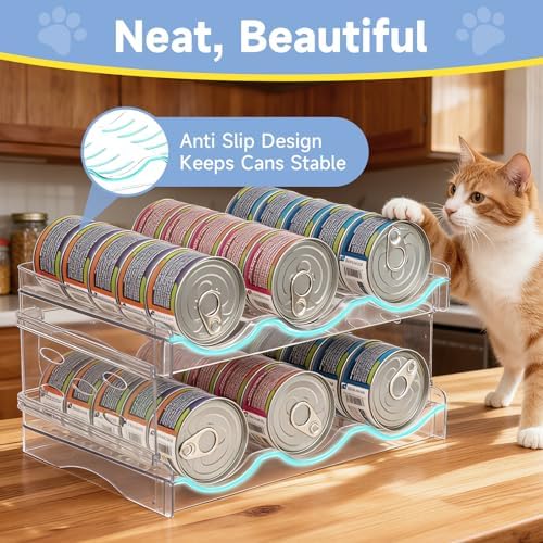 Cat Food Can Organizer 2-Tier Hold 36 Cans 3.5oz Transparent Cat Can Rack