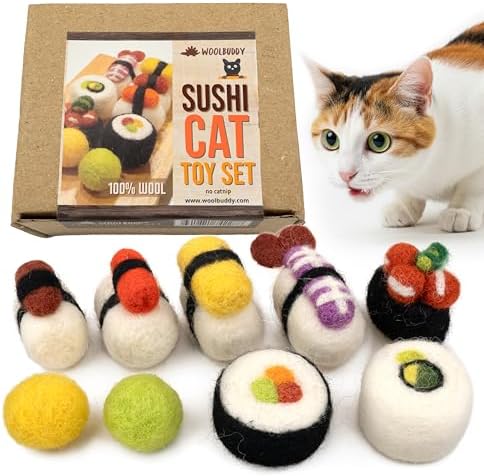 Woolbuddy Wool Cat Toys (Small Sushi 9 PCS) for Indoor Cats Catnip-Free