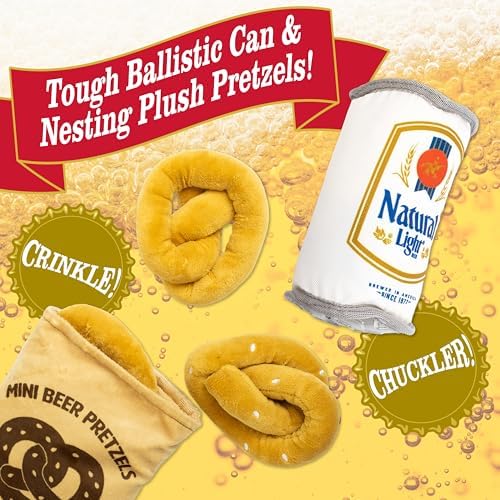 Natural Light, Plush Nesting Hide & Seek Dog Toy Bundle, Beer Can & Pretzel