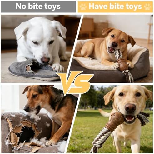 Dog Chew Toys for Aggressive Chewers – Puppies & Adults, Multiple Textures & Rope， ndestructible Tough Durable Interactive Dog Toys， Brown Snowman