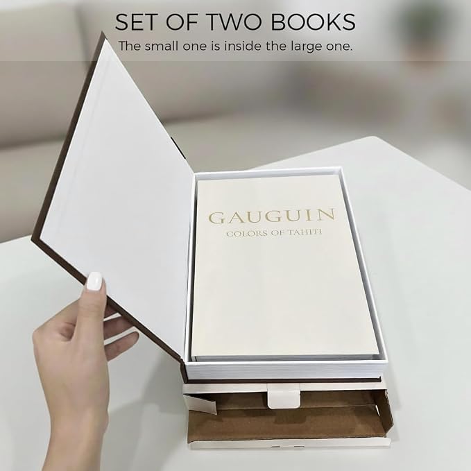 Aesthetic Faux Books for Home Decor (Set of 2) - Decorative Book Boxes with Hidden Storage - Ideal for Coffee Table, Living Room, Entryway & Bookshelf - Beige/Terracotta Linen