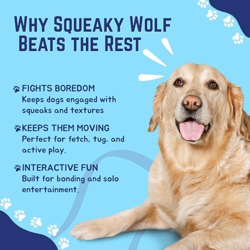 Happy Tails 10" Wolf Squeaky Dog Toy for Medium-Large Dogs Polyester with Reinforced Stitching - Durable and Interactive