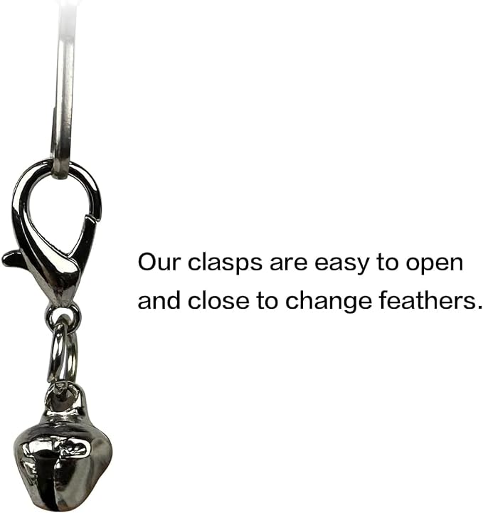 TTcat 3 Pack Mini Natural Feather Cat Wand Refills, Small Detachable Clip-on Feather Replacement Attachments with Bells, Universal Lobster Clasp Cat Teaser Refills, Hunting Prey Toy for Indoor Cats.