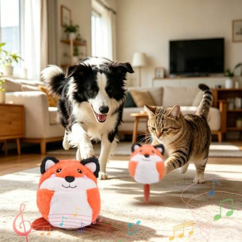AUSCAT Interactive Moving Puppy/Cats Toys,Plush Bouncing Ball | Music & Recording | Rechargeable Self-Play Toys for Indoor Cats and Small Dogs to Keep Them Busy (Fox)