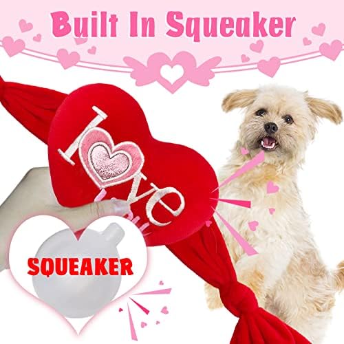 Valenine's Day Dog Toys, 2 Pack Plush Squeaky Dog Toys with Heart Shape, Valentines Day Dog Gifts for Small and Medium Dogs