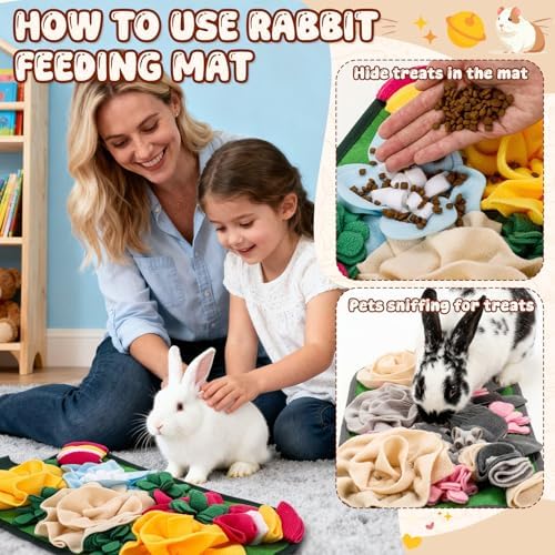 Yinkin 2 Pcs Rabbit Foraging Snuffle Mat for Small Animals Puzzle Toys Funny Interactive Nosework Feeding Mat for Bunny Hamsters Guinea Pigs Ferrets Chinchillas (17.7 x 9.8 Inches,Fashion Styles)