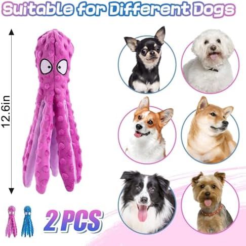 Alphatool 2 Pcs Squeaky Dog Toys, Soft Plush Octopus Crinkle Toys